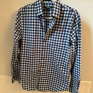 Express Men's Navy and White Plaid Shirt